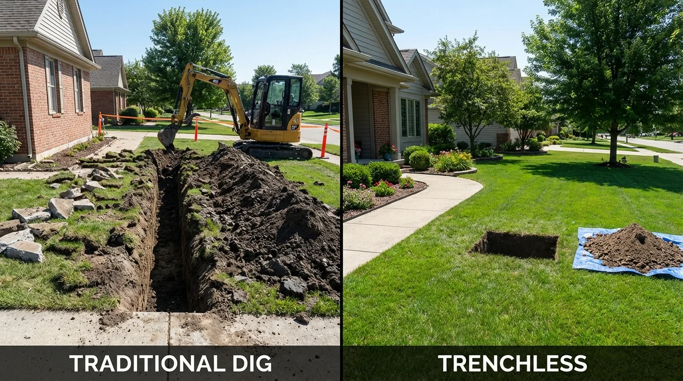 Trenchless sewer repair with minimal yard damage versus traditional excavation in Patchogue, NY